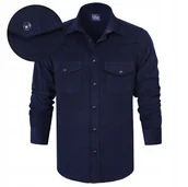 Koszule męskie - KOSZULA Męska SZTRUKSOWA z Długim Rękawem GRANATOWA Regular Fit Pako Jeans - miniaturka - grafika 1