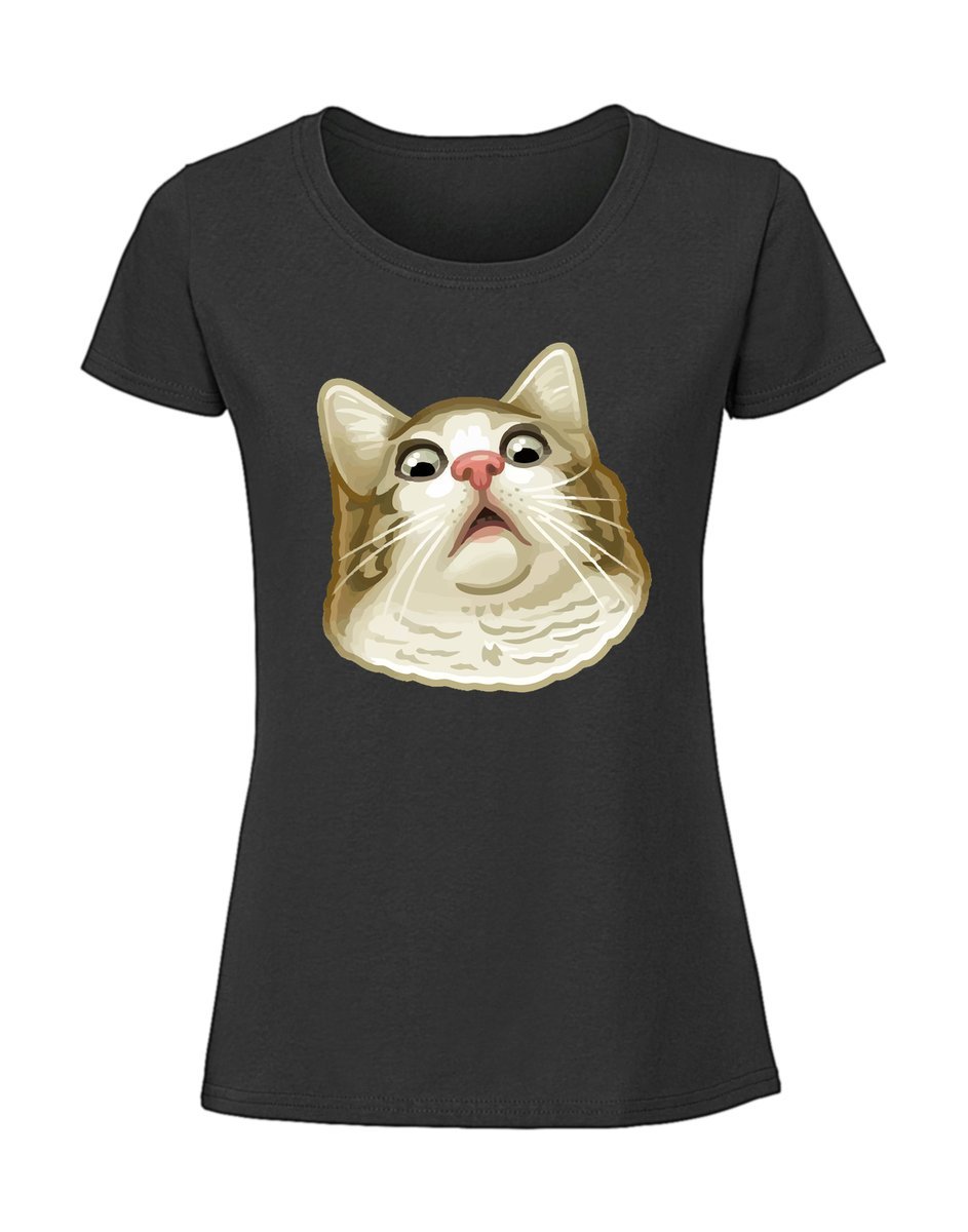 Damska koszulka z nadrukiem - kot w szoku mem czarny L