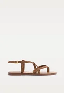Sandały damskie - Stradivarius Płaskie sandały skórzane z ćwiekami BRĄZOWY 39 - miniaturka - grafika 1