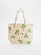 Torebki damskie - Reserved - Płócienna torebka z nadrukiem - zielony - miniaturka - grafika 1