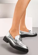 Mokasyny damskie - Srebrne Mokasyny z Klamerką z Drobnymi Cyrkoniami Galrena - miniaturka - grafika 1