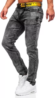 Spodnie męskie - Czarne spodnie jeansowe męskie skinny fit z paskiem Denley R61104S1 - grafika 1