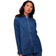 Bluzki damskie - Vila Damska bluzka jeansowa Vibista L/S Oversize Shirt/Su-Noos, niebieski (Dark Blue Denim), 40 - miniaturka - grafika 1