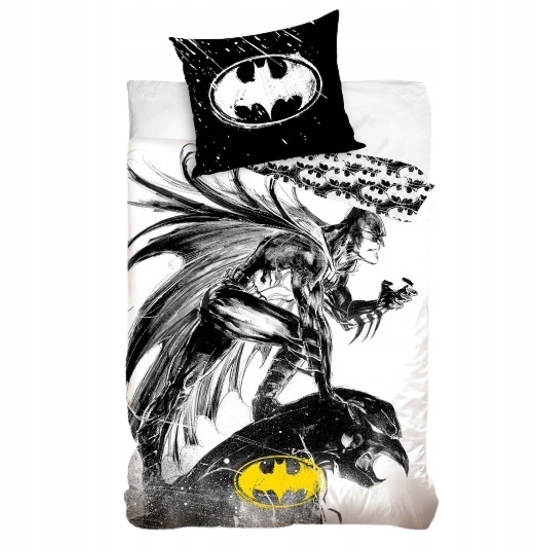 Pościel Batman 140x200 65x65 Bawełniana Czarno Biała Komiksowa