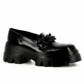 Mokasyny damskie - Czarne lakierowane mokasyny na grubej podeszwie CARINII roz40 - Carinii - miniaturka - grafika 1