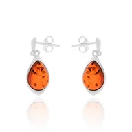Kolczyki - Srebrne kolczyki z bursztynem sztyfty pr. 925 - miniaturka - grafika 1