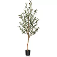 Sztuczne drzewka - OAKRED Sztuczne drzewo oliwne, 120 cm wysokie sztuczne jedwabne rośliny z naturalnym pniem drewna, sztuczne drzewko doniczkowe, do dekoracji domu, biura, na ganek, zestaw 1 szt - miniaturka - grafika 1