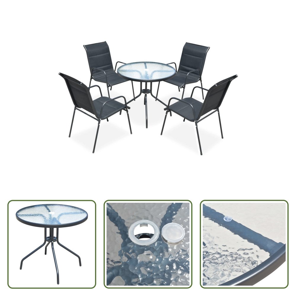 The Living Store 5-częściowy ogrodowy zestaw jadalniany stalowo-czarny