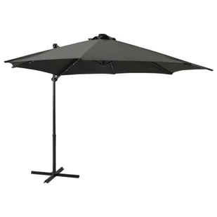 Parasol wiszący z lampkami LED i słupkiem, antracytowy, 300 cm - Parasole ogrodowe - miniaturka - grafika 1