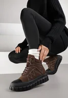 Botki damskie - Brązowe Botki Trapery Vices na Grubej Tłoczonej Podeszwie z Przeszyciami Amarrise - miniaturka - grafika 1