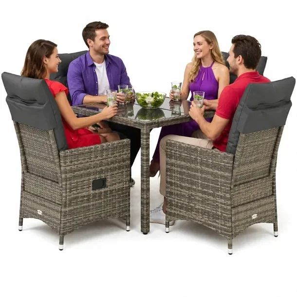 Zestaw Mebli Ogrodowych Rattan PE Szary, Stół 90x90x75 cm, Fotel 56x59x92 c