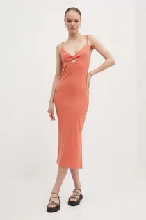 Sukienki - Roxy sukienka Wavey Lady kolor pomarańczowy midi dopasowana ERJKD03469 - grafika 1