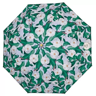 Parasole - Parasol damski Perletii Green Camellia automatyczny składany wzór roślinny - grafika 1