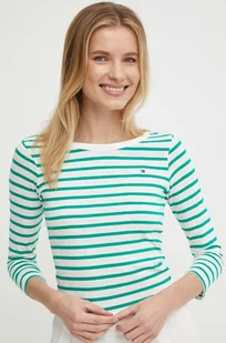 Tommy Hilfiger longsleeve bawełniany kolor zielony - Bluzki damskie - miniaturka - grafika 1