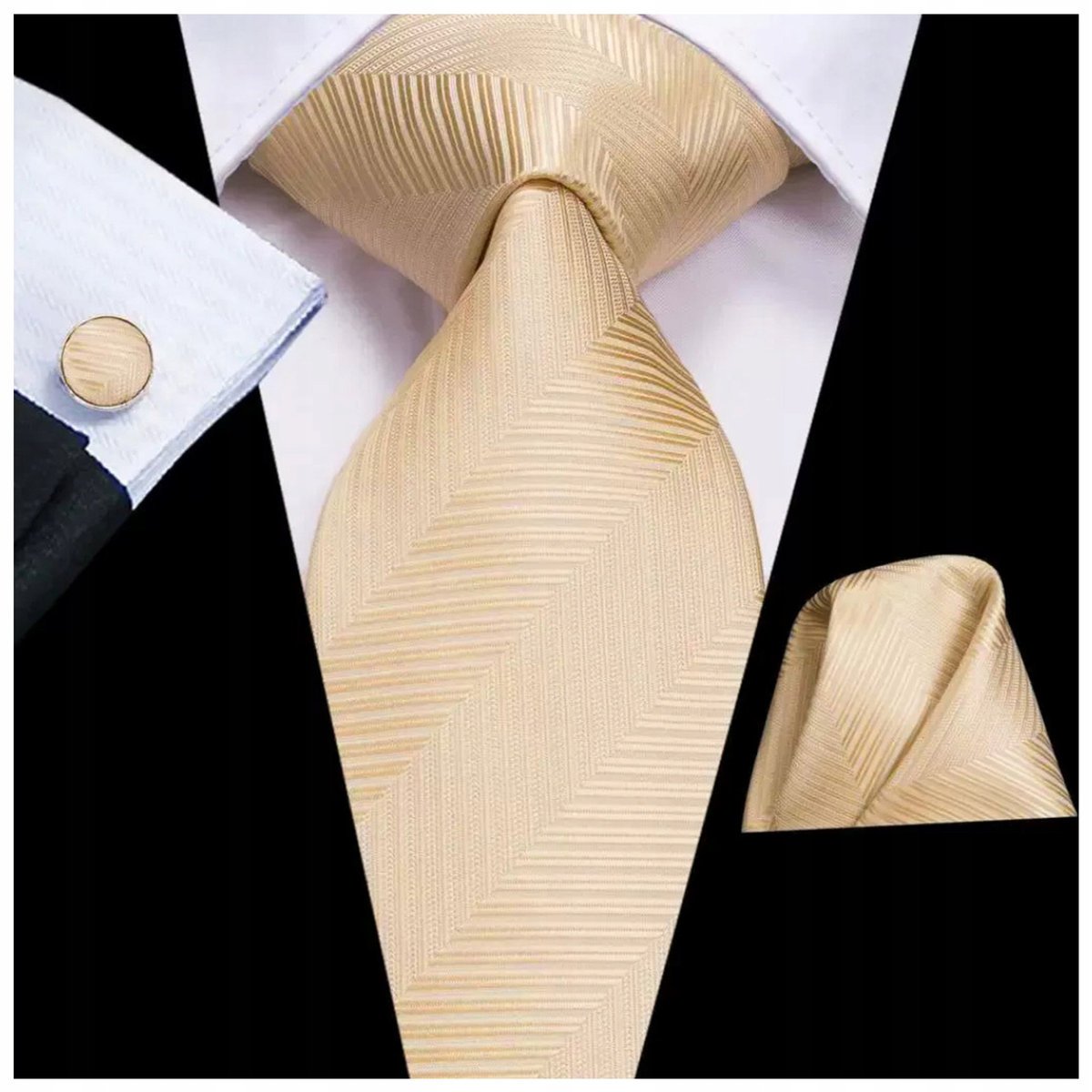 Żakardowy zestaw - krawat + poszetka + spinki