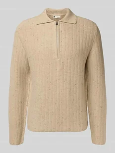 Sweter z dzianiny z kołnierzykiem polo i zamkiem błyskawicznym - Koszulki męskie - miniaturka - grafika 1