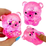 Zabawki sensoryczne - Miś gniotek kolorowy Gel brokatowy 6 cm - róż - miniaturka - grafika 1