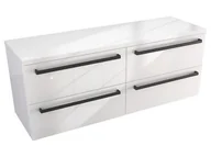 Szafki łazienkowe - Szafka Wisząca Z Blatem ATH 120 cm DUO - Biały Wysoki Połysk - Uchwyty Czarne Matowe - miniaturka - grafika 1