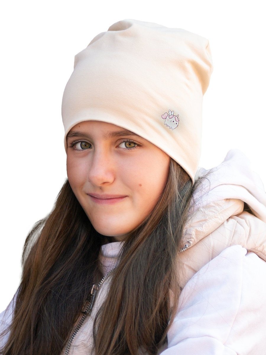 Czapka przejściowa bawełniana dziewczęca kotorożec beżowa 50-52 YOCLUB