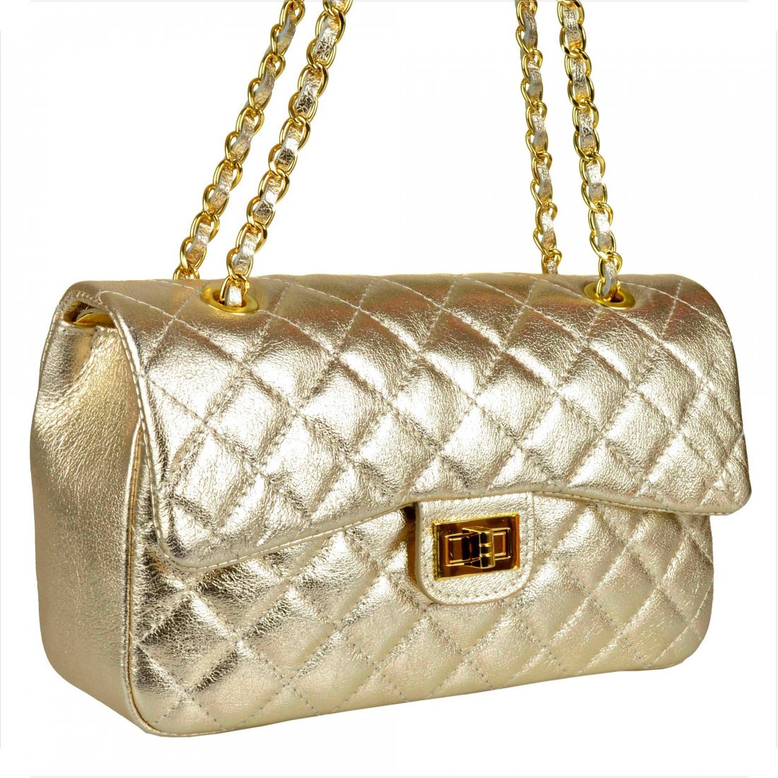 Śliczna złota skórzana torebka pikowana rozmiar L