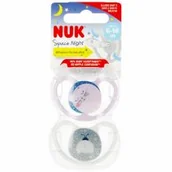 Smoczki uspokajające - Nuk Smoczek uspokajający silikonowy 6-18m Space Night lila/biały 10736619 2 szt. - miniaturka - grafika 1