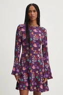 Sukienki - Desigual sukienka FLOWER SCRIBB kolor fioletowy mini rozkloszowana 24WWVW16 - miniaturka - grafika 1