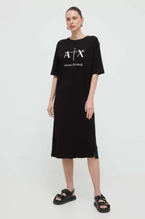 Sukienki - Armani Exchange sukienka bawełniana kolor czarny mini prosta - grafika 1