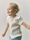Bluzki dla niemowląt - Reserved - Prążkowany t-shirt z falbankami - złamana biel - miniaturka - grafika 1