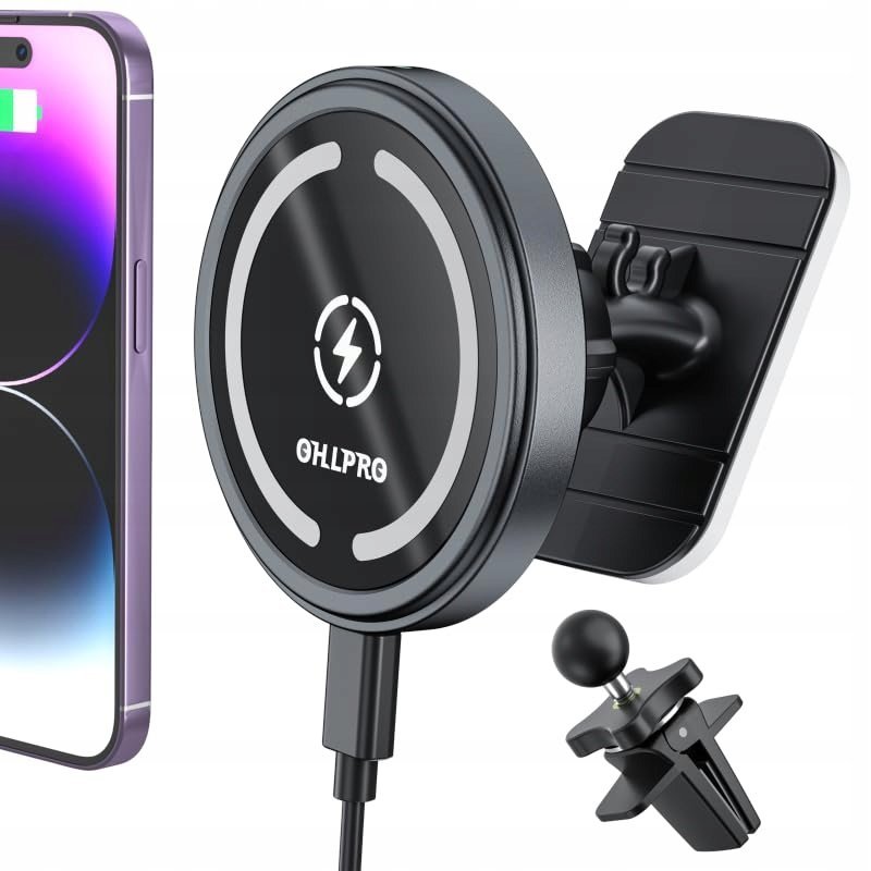 OHLPRO Magnetyczny Uchwyt Samochodowy z Ładowaniem do iPhone 16 15 14 13 12