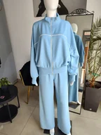 Dresy damskie - Masełkowy dres z rozpinaną bluzą - baby blue One size - miniaturka - grafika 1