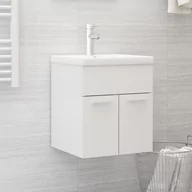Szafki łazienkowe - VidaXL Lumarko Szafka z wbudowaną umywalką, biała, wysoki połysk, płyta! 3071636 VidaXL - miniaturka - grafika 1