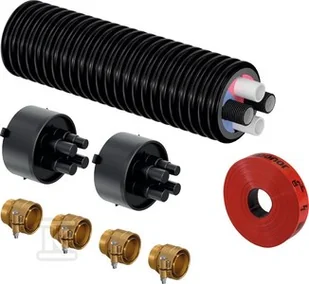 Zestaw do podłączenia pompy ciepła ECOFLEX Thermo Twin HP: rura preizolowana 2x32x2.9-2x32x3.5/140 L=12m + 2 końcówki gumowe +4 złączki Wipex + taśma - Akcesoria grzewcze - miniaturka - grafika 1