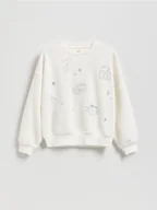 Bluzy dla dziewczynek - Reserved - Bluza z haftem - złamana biel - miniaturka - grafika 1