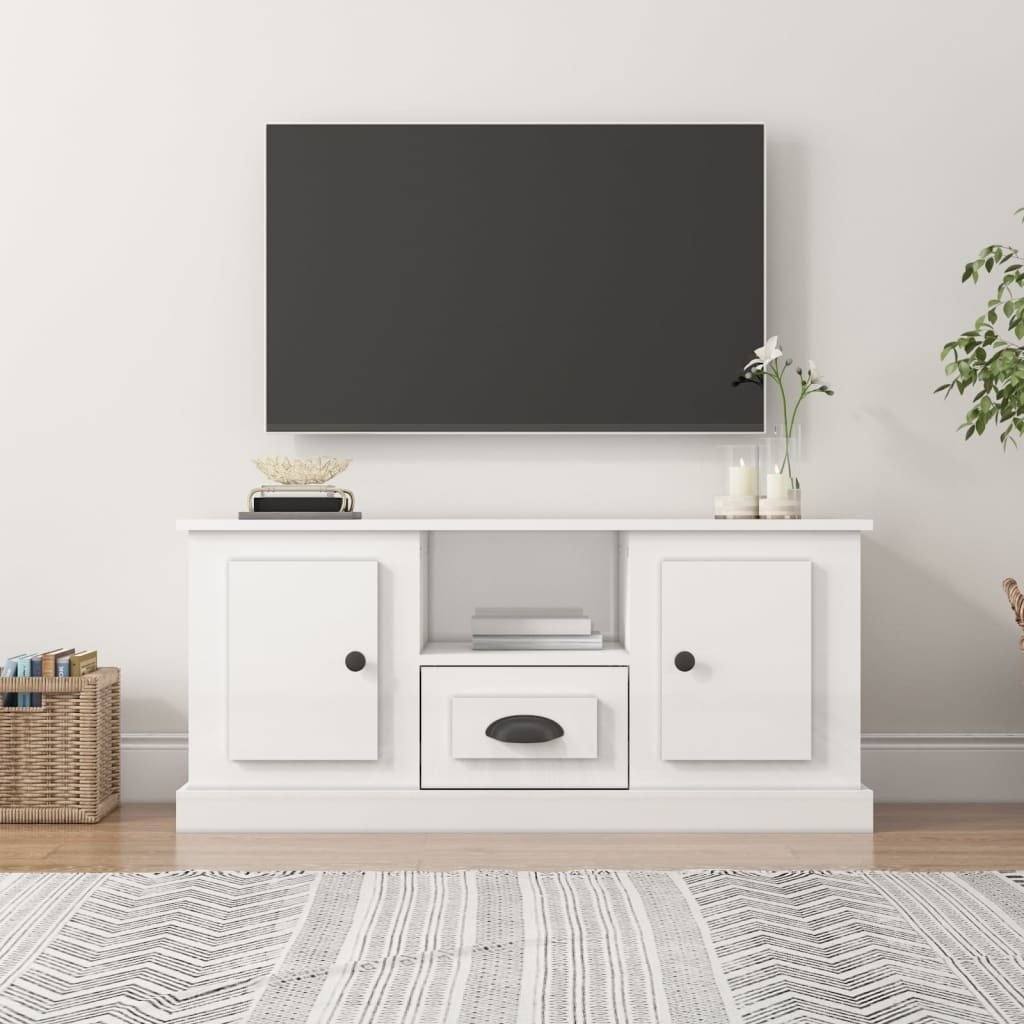 Szafka pod TV biały wysoki połysk 100x35,5x45 cm materiał drewnopochodny