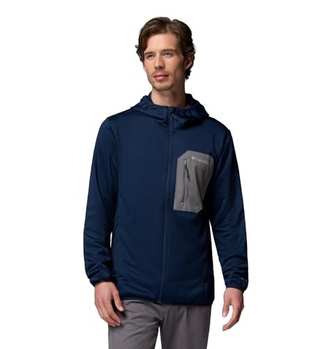 Columbia Męska bluza polarowa z kapturem Tall Heights z zamkiem błyskawicznym na całej długości, kurtka polarowa Collegiate Navy/City Grey, XXL