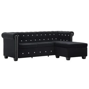 vidaXL Sofa Chesterfield z leżanką, aksamit, 199 x 142 x 72 cm, czarna - Narożniki - miniaturka - grafika 1