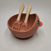 Zestawy naczyń dla dzieci - Miseczka z przyssawką silikonowa dla dziecka na przekąski łyżka widelec BLW #COOL_ITEMS - miniaturka - grafika 1