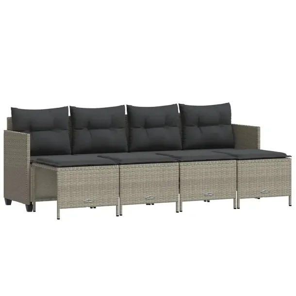 Zestaw Wypoczynkowy Rattan PE Jasnoszary 204x55x69,5 cm + Podnóżki