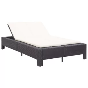vidaXL 2-osobowy leżak z poduszką, czarny, polirattanowy - Leżaki ogrodowe - miniaturka - grafika 1
