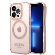 Etui i futerały do telefonów - Guess Etui do iPhone 14 Pro 6,1" różowy/pink hard case Gold Outline Translucent MagSafe - miniaturka - grafika 1