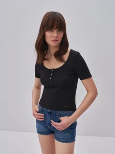 Koszulki i topy damskie - Koszulka damska z prążkowanej dzianiny czarna Rossa 906 - grafika 1