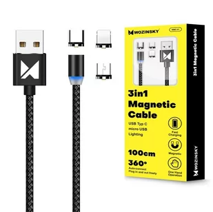Wozinsky Magnetyczny kabel przewód USB / micro USB / USB Typ C / Lightning 1m z diodą LED czarny WMC-01 - Kable USB - miniaturka - grafika 16