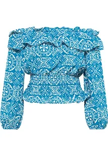 aleva Damska bluzka Carmen 21323075-AL04, niebiesko-biała, S, niebieski biały, S - Bluzki damskie - miniaturka - grafika 1