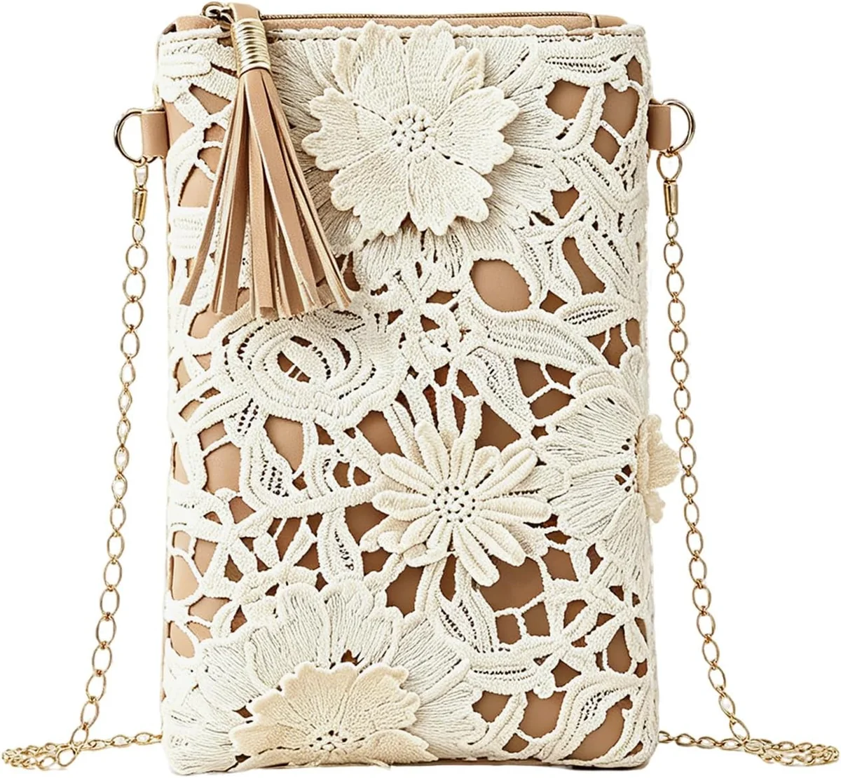 TOREBKA CROSSBODY NA RAMIĘ BRĄZOWA SKÓRZANA KWIATY ZAMEK PLAŻA LATO