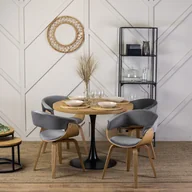 Stoły z krzesłami - Zestaw Stół Okrągły LINO 100 cm Dąb Złoty/Czarny i 4 Krzesła Tapicerowane z Drewna Giętego GARY Dąb Złoty/Szare Loft - miniaturka - grafika 1