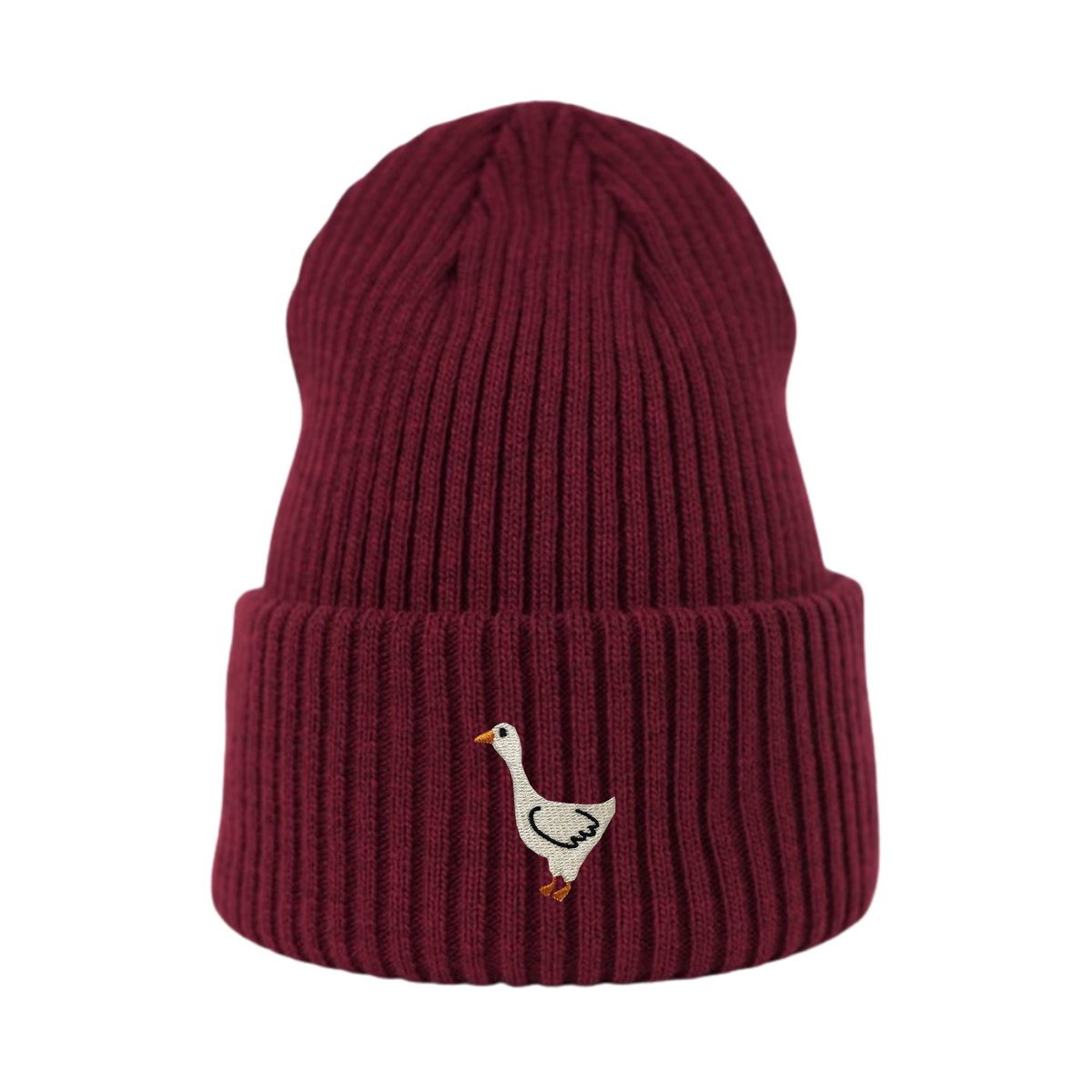 Haftowana czapka beanie - GĄSKA - bordowa
