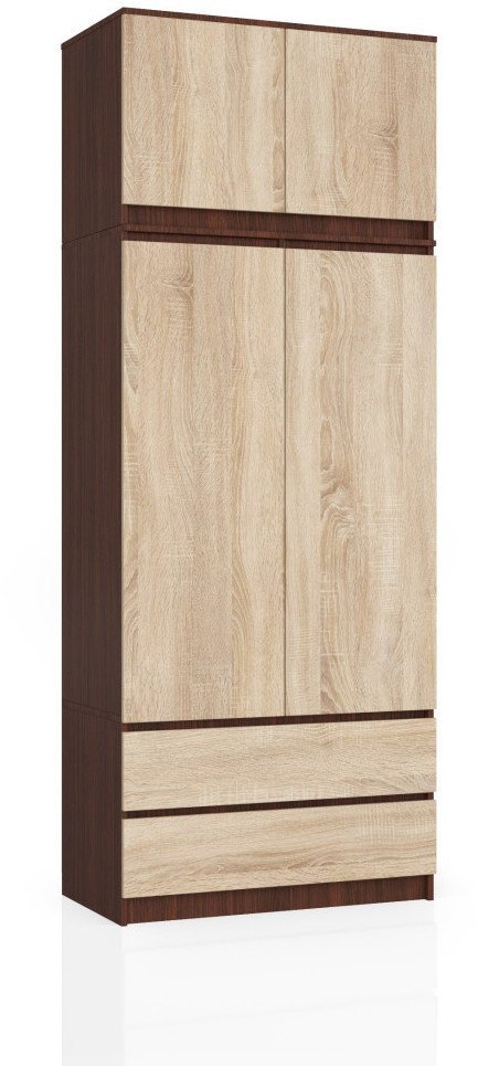 Fabryka Mebli Akord SZAFA Z NADSTAWKĄ S 90 cm 2 DRZWI 2 SZUFLADY WENGE / SONOMA