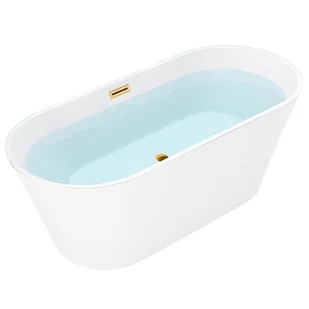 Wanna wolnostojąca biała przelew oraz korek złoty 160 cm Lizbona Hydrosan - Wanny - miniaturka - grafika 1