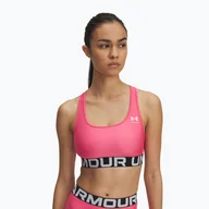 Bielizna sportowa damska - Biustonosz treningowy Under Armour HG Authentics Mid Branded super pink/white WYSYŁKA W 24H 30 DNI NA ZWROT - miniaturka - grafika 1
