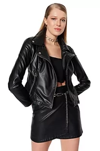 Trendyol Damska kurtka zimowa, z klapą, jednokolorowa, dopasowana, czarna, XS, Czarny - Kurtki damskie - miniaturka - grafika 1